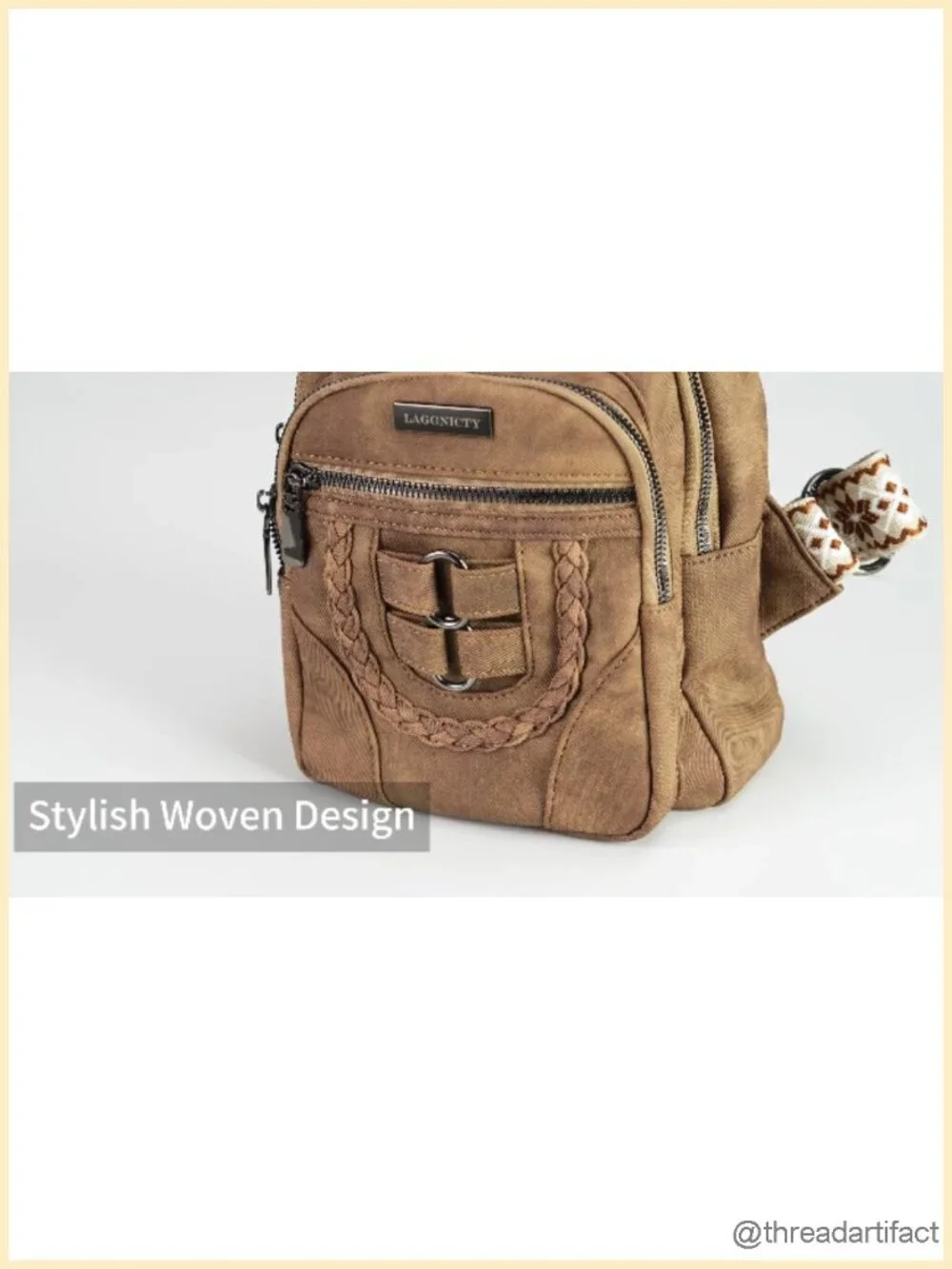 PU Leather Sling Crossbody Bag Bohemian Multi-Pockets Travel Fanny Pack